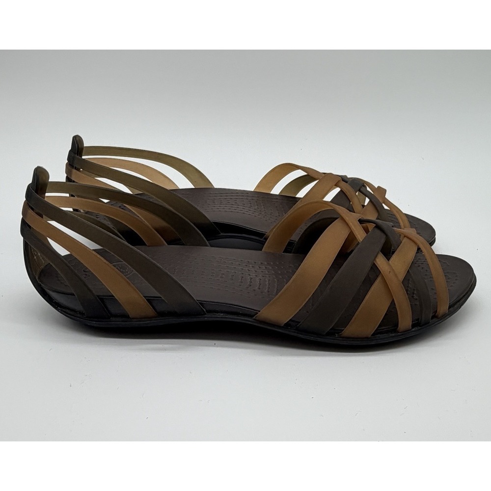Crocs Sandals Women's Sz 7 Bronze Espresso Huarache Flat Open Toe